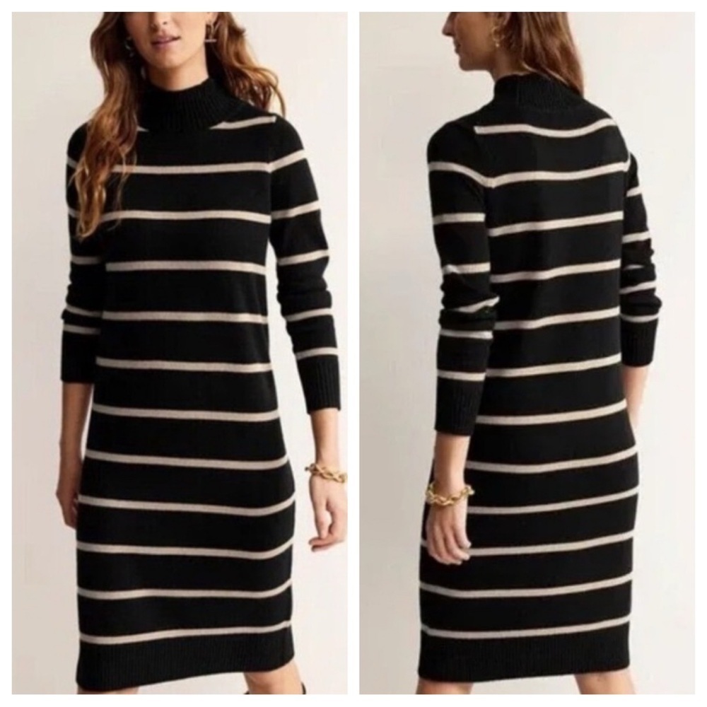Boden Verity Knitted Turtleneck Striped sweater midi Dress 23157